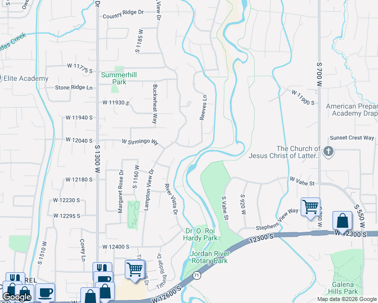 map of restaurants, bars, coffee shops, grocery stores, and more near 951 Riverwalk Drive in Riverton