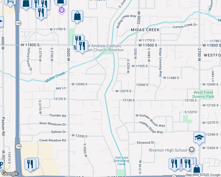 map of restaurants, bars, coffee shops, grocery stores, and more near 3331 West 12075 South in Riverton