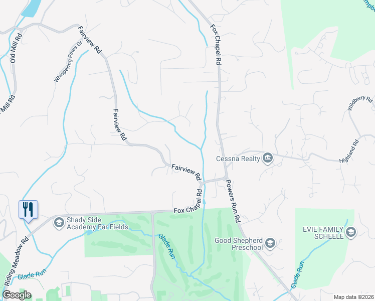 map of restaurants, bars, coffee shops, grocery stores, and more near 200 Fairview Road in Pittsburgh