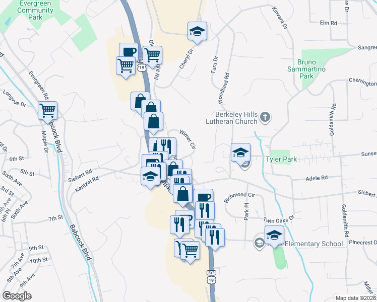 map of restaurants, bars, coffee shops, grocery stores, and more near 506 Wimer Circle in Pittsburgh