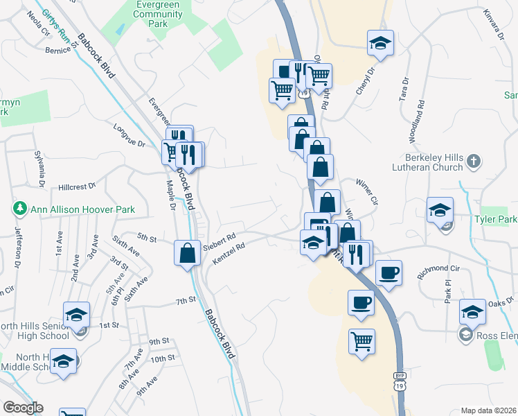 map of restaurants, bars, coffee shops, grocery stores, and more near 107 Simon Avenue in Pittsburgh