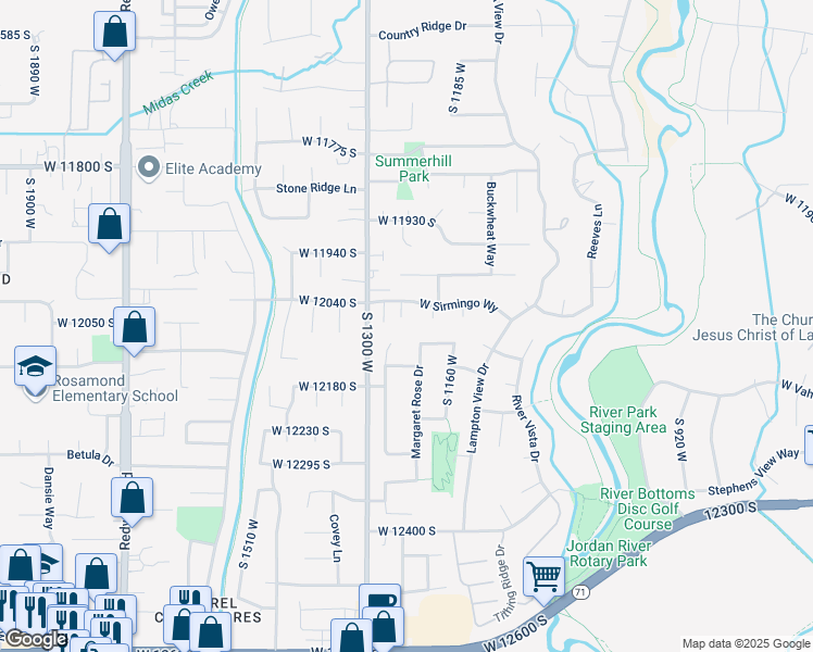 map of restaurants, bars, coffee shops, grocery stores, and more near 12073 Moonwalk Circle in Riverton