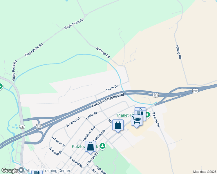 map of restaurants, bars, coffee shops, grocery stores, and more near 743 Seem Dr in Kutztown