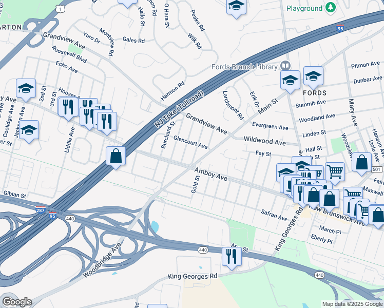 map of restaurants, bars, coffee shops, grocery stores, and more near 19 Edgegrove Street in Edison