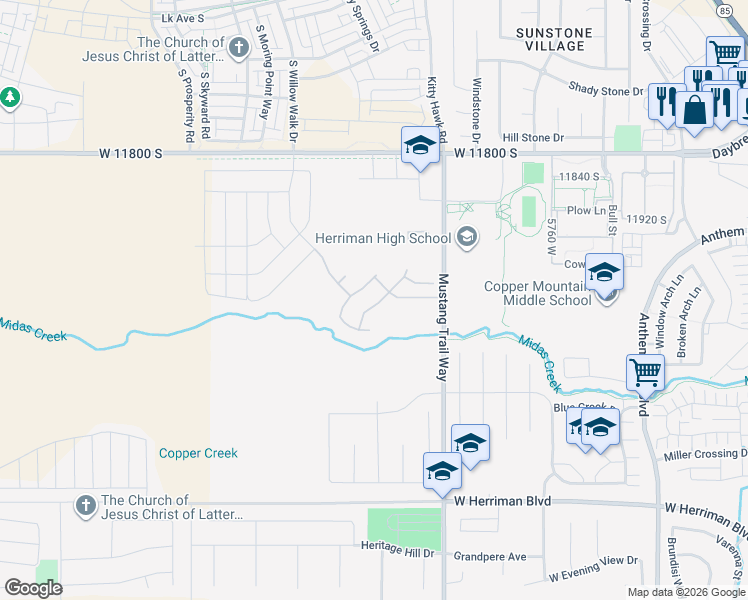 map of restaurants, bars, coffee shops, grocery stores, and more near 12064 Teton Range Drive in Herriman