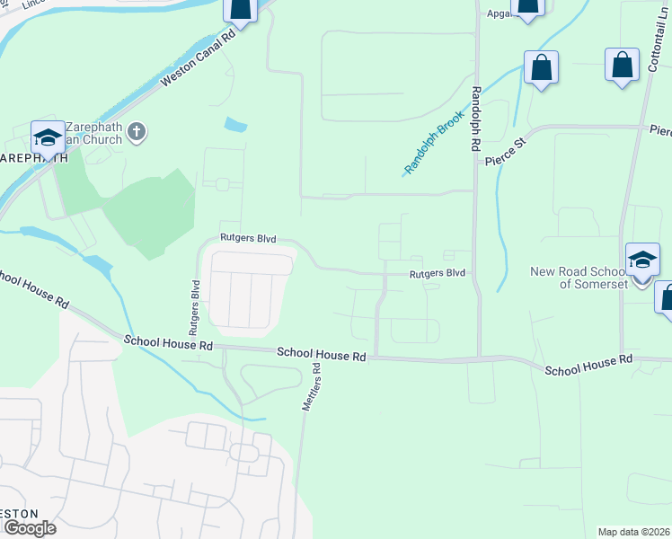 map of restaurants, bars, coffee shops, grocery stores, and more near Rutgers Boulevard in Franklin Township