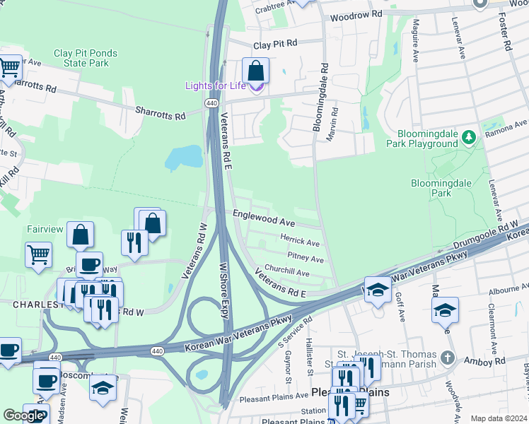 map of restaurants, bars, coffee shops, grocery stores, and more near 115 Herrick Avenue in Staten Island