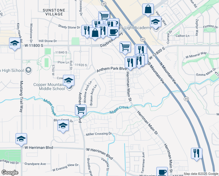 map of restaurants, bars, coffee shops, grocery stores, and more near 5403 West Mount Lyell Place in Herriman