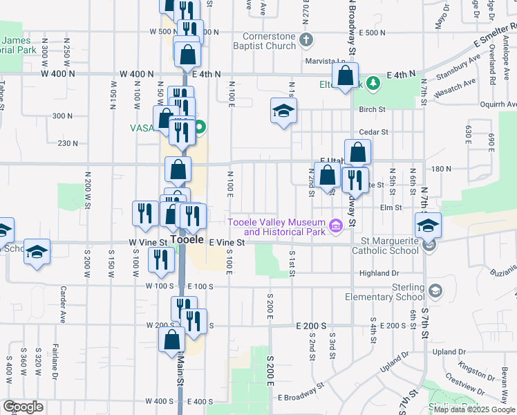 map of restaurants, bars, coffee shops, grocery stores, and more near 8 Glenwood Avenue in Tooele