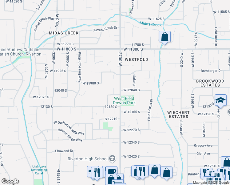 map of restaurants, bars, coffee shops, grocery stores, and more near 12033 South 2740 West in Riverton