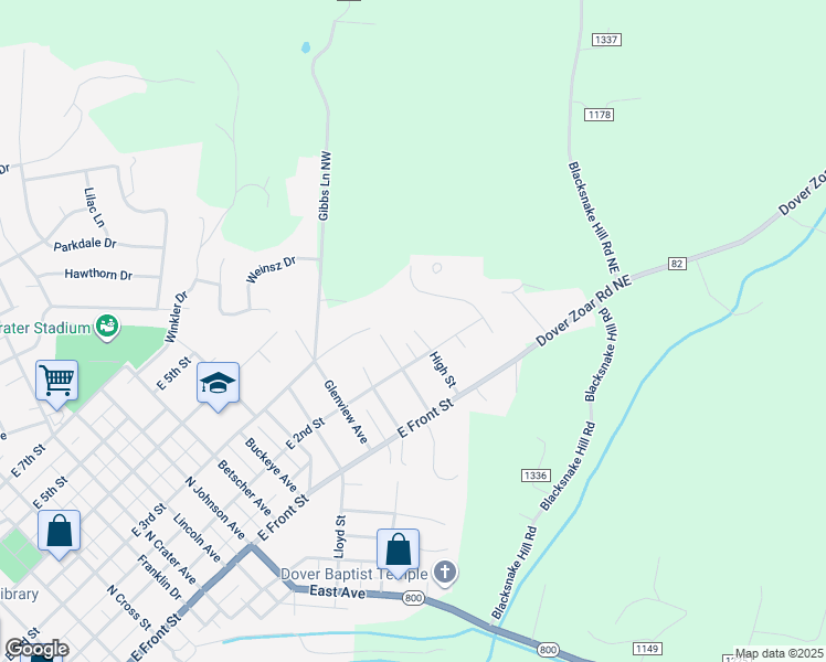 map of restaurants, bars, coffee shops, grocery stores, and more near 520 High Street in Dover