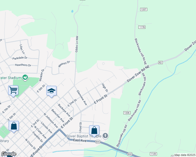 map of restaurants, bars, coffee shops, grocery stores, and more near 520 High Street in Dover