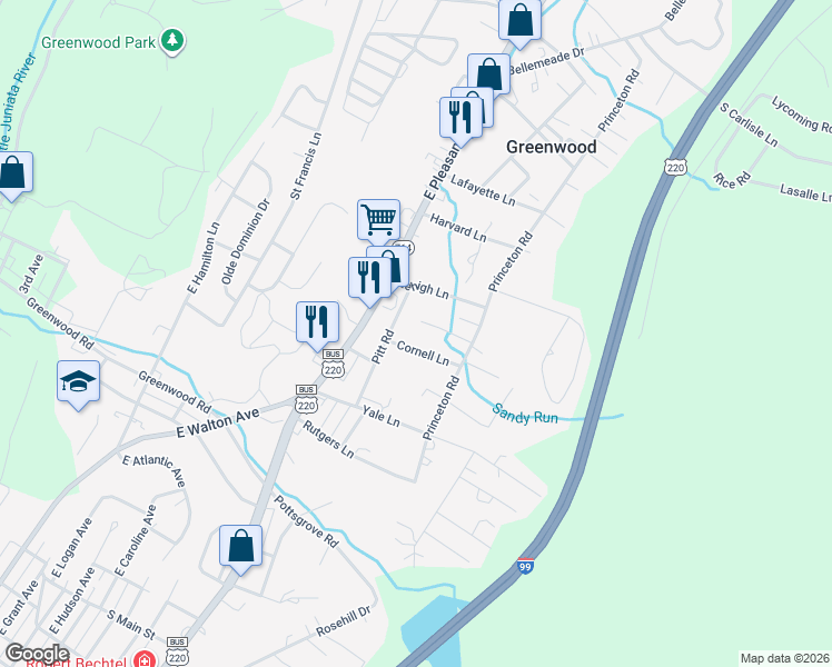 map of restaurants, bars, coffee shops, grocery stores, and more near 1527 Pitt Road in Altoona
