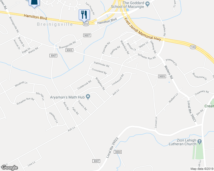 map of restaurants, bars, coffee shops, grocery stores, and more near 8730 Lockwood Road in Breinigsville