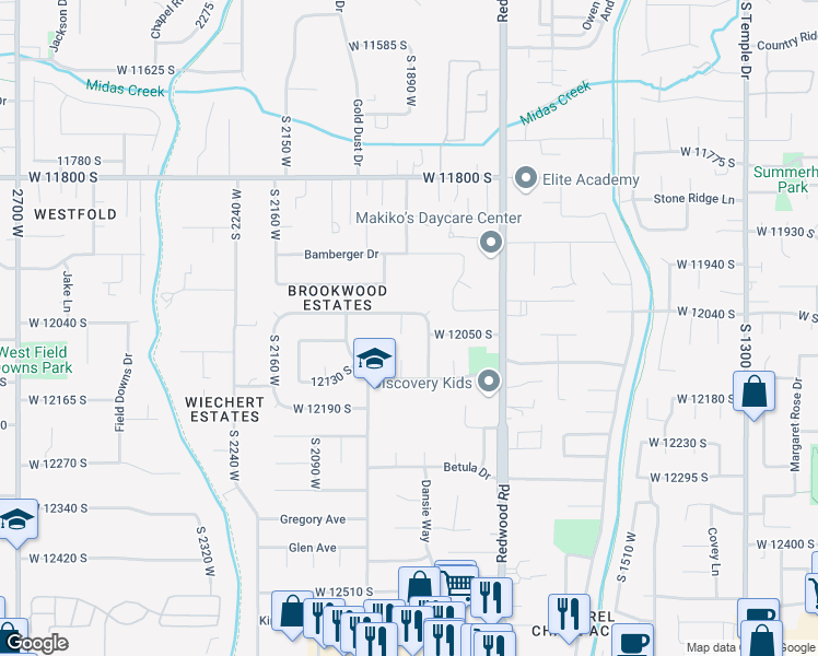 map of restaurants, bars, coffee shops, grocery stores, and more near 1866 West 12015 South in Riverton