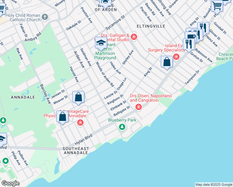 map of restaurants, bars, coffee shops, grocery stores, and more near 2 Noel Street in Staten Island