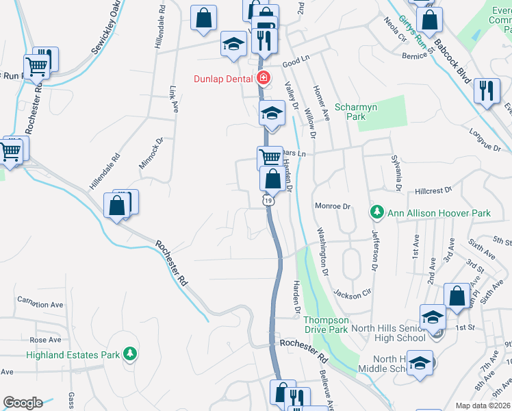 map of restaurants, bars, coffee shops, grocery stores, and more near 139 Hieber Avenue in Pittsburgh