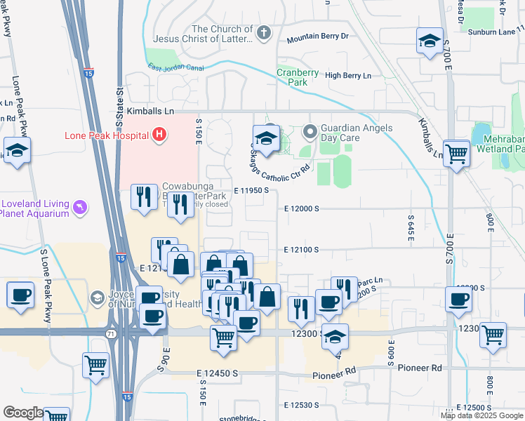 map of restaurants, bars, coffee shops, grocery stores, and more near 272 11980 South in Draper