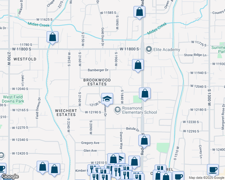 map of restaurants, bars, coffee shops, grocery stores, and more near 12034 South 1900 West in Riverton