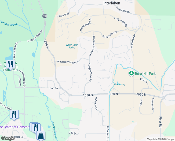 map of restaurants, bars, coffee shops, grocery stores, and more near 1287 Canyon View Road in Midway