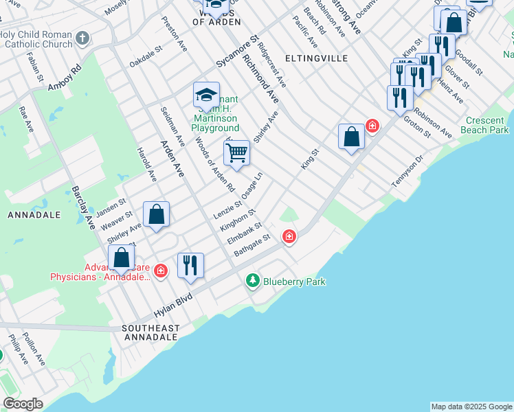 map of restaurants, bars, coffee shops, grocery stores, and more near 31 Kinghorn Street in Staten Island