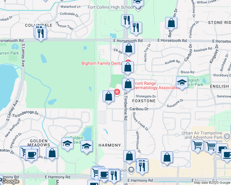 map of restaurants, bars, coffee shops, grocery stores, and more near 2020 Lowe Street in Fort Collins