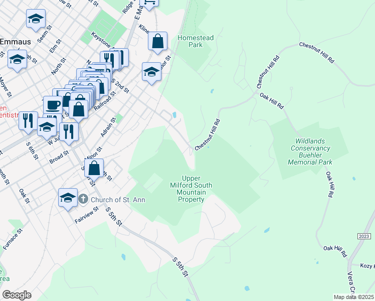 map of restaurants, bars, coffee shops, grocery stores, and more near 4024 South 2nd Street in Emmaus