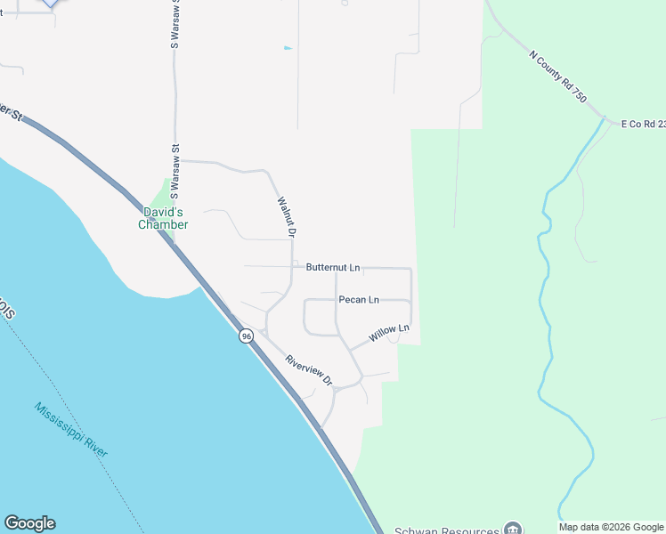 map of restaurants, bars, coffee shops, grocery stores, and more near Butternut Lane in Nauvoo