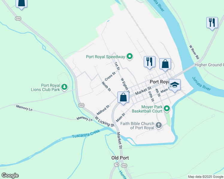 map of restaurants, bars, coffee shops, grocery stores, and more near 206 9th Street in Port Royal