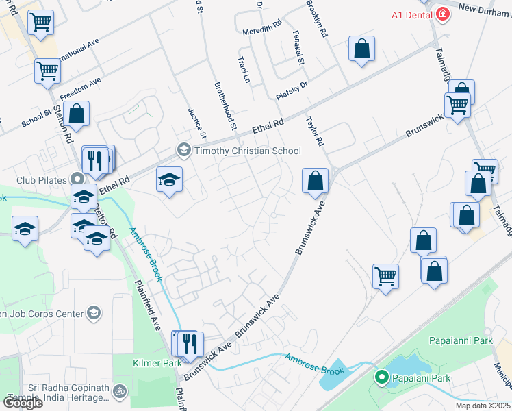 map of restaurants, bars, coffee shops, grocery stores, and more near 5406 Hana Road in Edison
