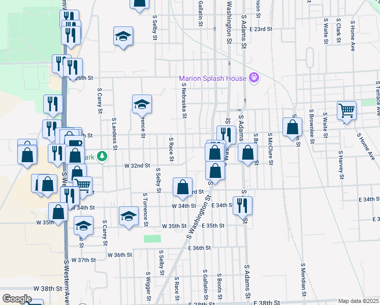 map of restaurants, bars, coffee shops, grocery stores, and more near 3103 South Nebraska Street in Marion