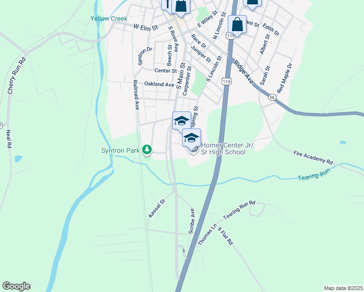map of restaurants, bars, coffee shops, grocery stores, and more near 70 Wildcat Lane in Homer City