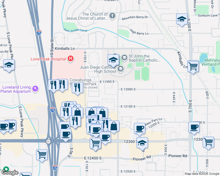 map of restaurants, bars, coffee shops, grocery stores, and more near 280 East 11980 South in Draper