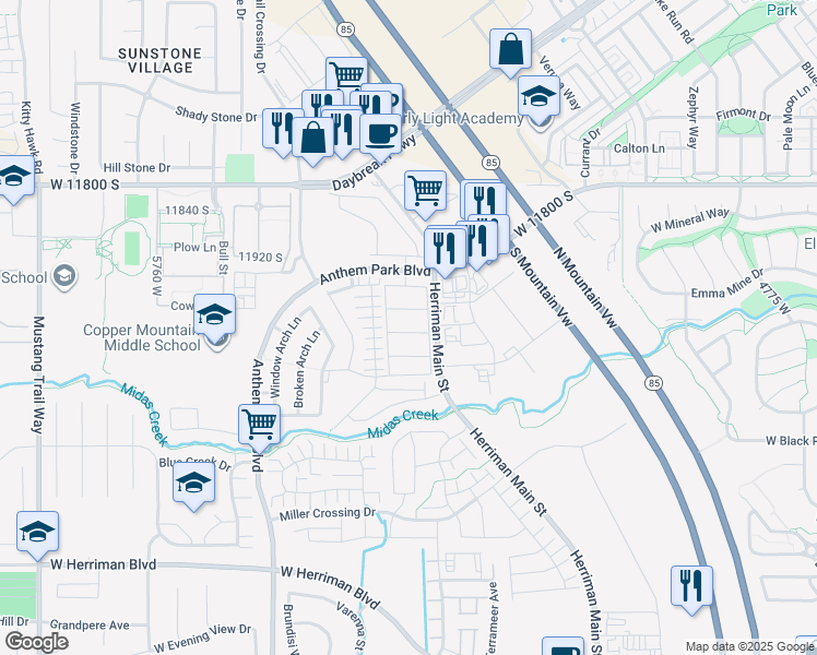 map of restaurants, bars, coffee shops, grocery stores, and more near 5355 Clouds Rest Lane in Herriman
