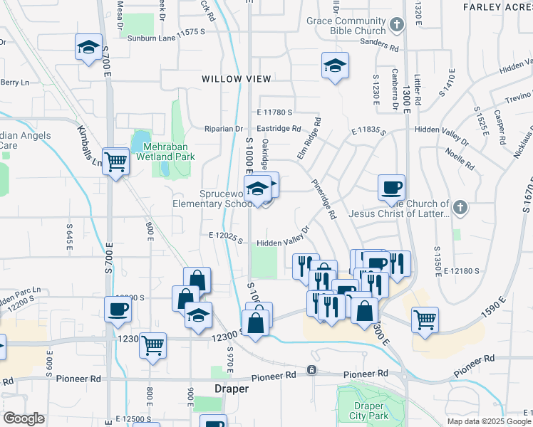 map of restaurants, bars, coffee shops, grocery stores, and more near 12025 South 1000 East in Sandy