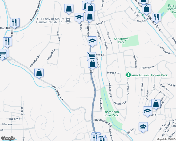 map of restaurants, bars, coffee shops, grocery stores, and more near 139 Hieber Avenue in Pittsburgh
