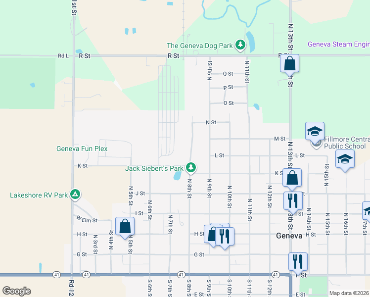 map of restaurants, bars, coffee shops, grocery stores, and more near 634 North 8th Street in Geneva