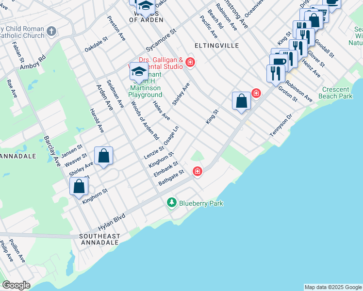 map of restaurants, bars, coffee shops, grocery stores, and more near 31 Kinghorn Street in Staten Island