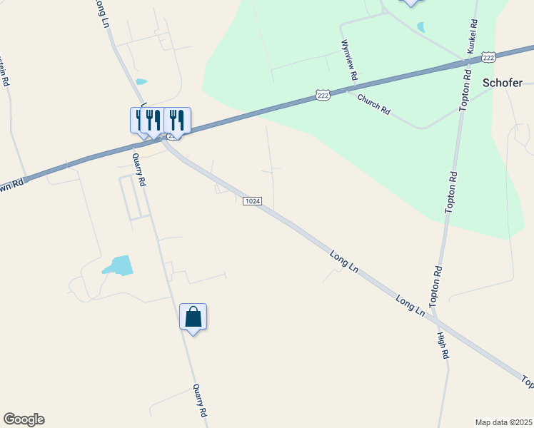 map of restaurants, bars, coffee shops, grocery stores, and more near 220 Long Lane in Kutztown