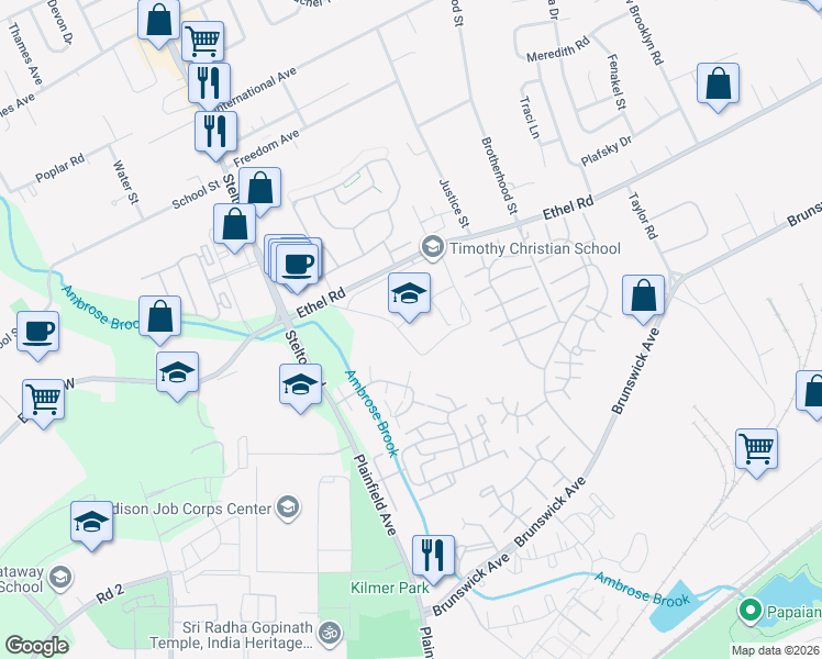 map of restaurants, bars, coffee shops, grocery stores, and more near 2008 Ethel Road in Piscataway Township