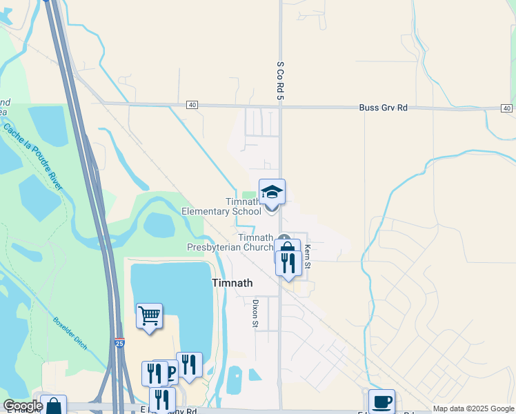 map of restaurants, bars, coffee shops, grocery stores, and more near 3909 Main Street in Timnath