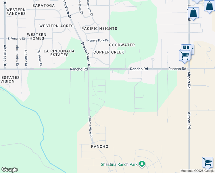 map of restaurants, bars, coffee shops, grocery stores, and more near 5101 McLaren Drive in Redding