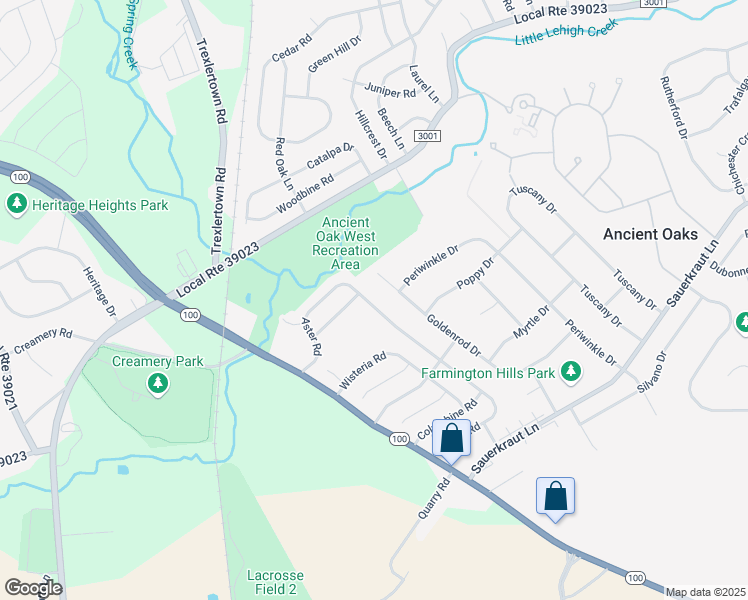 map of restaurants, bars, coffee shops, grocery stores, and more near 2011 Aster Road in Macungie