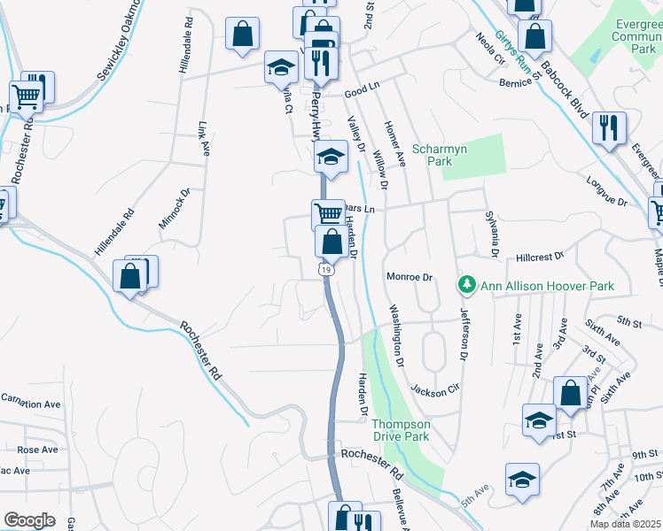 map of restaurants, bars, coffee shops, grocery stores, and more near 908 U.S. 19 in Pittsburgh