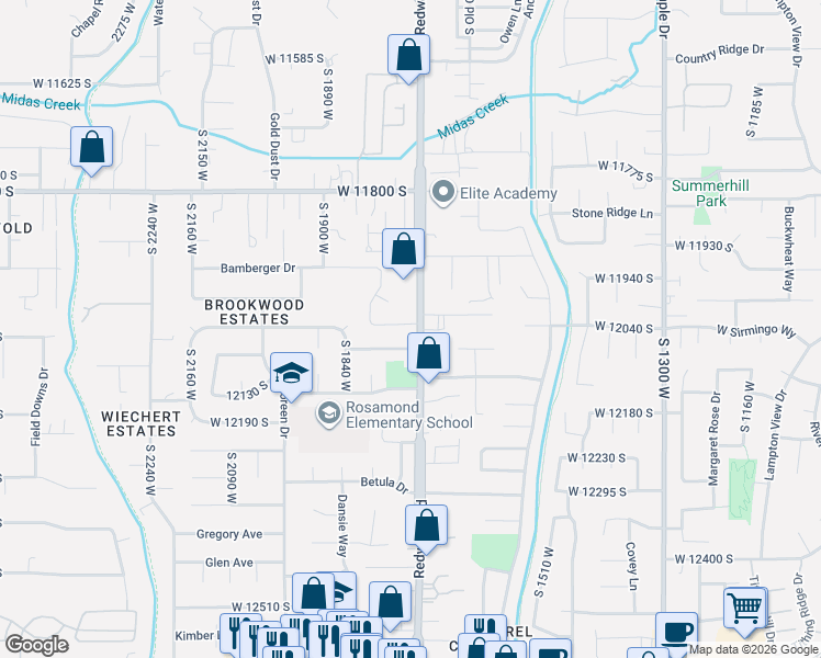 map of restaurants, bars, coffee shops, grocery stores, and more near 1724 West Kenadi View Way in Riverton