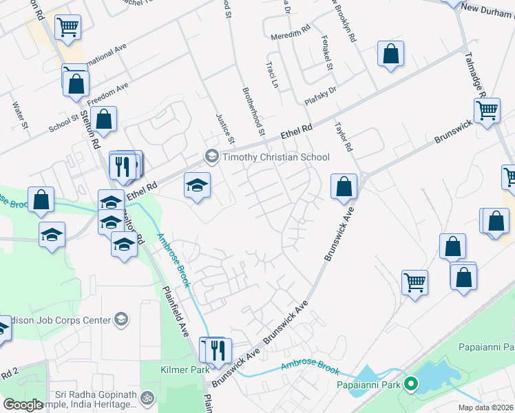 map of restaurants, bars, coffee shops, grocery stores, and more near 78 Hana Road in Edison