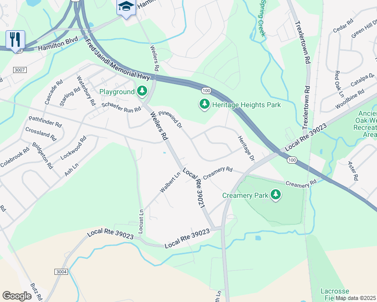 map of restaurants, bars, coffee shops, grocery stores, and more near 1684 Pinewind Drive in Alburtis