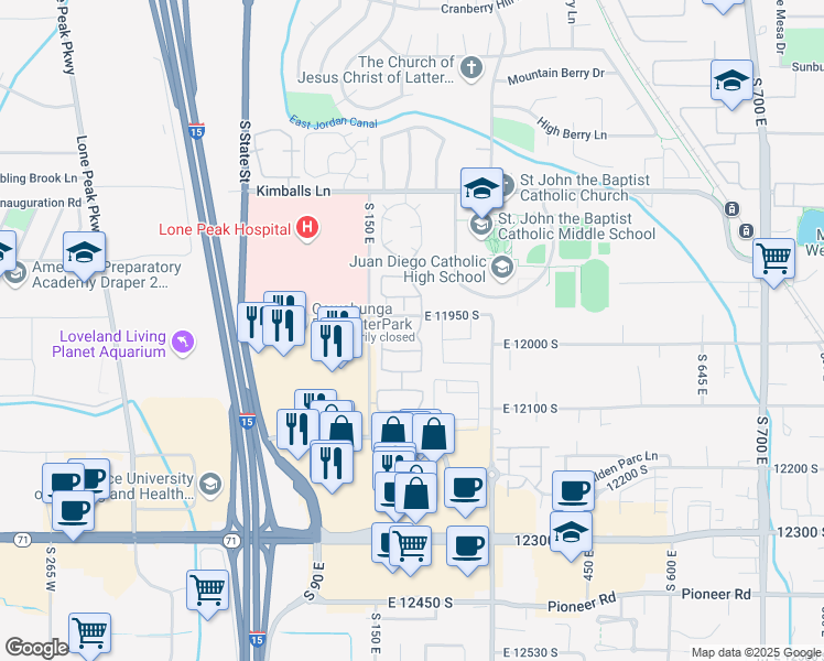 map of restaurants, bars, coffee shops, grocery stores, and more near 11972 Draperville Avenue in Draper