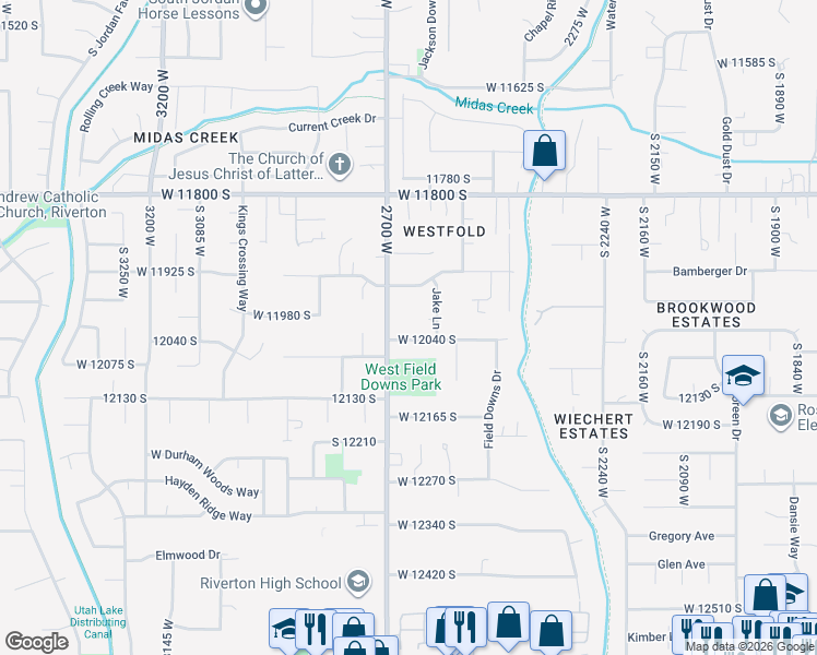 map of restaurants, bars, coffee shops, grocery stores, and more near 2660 West 12040 South in Riverton