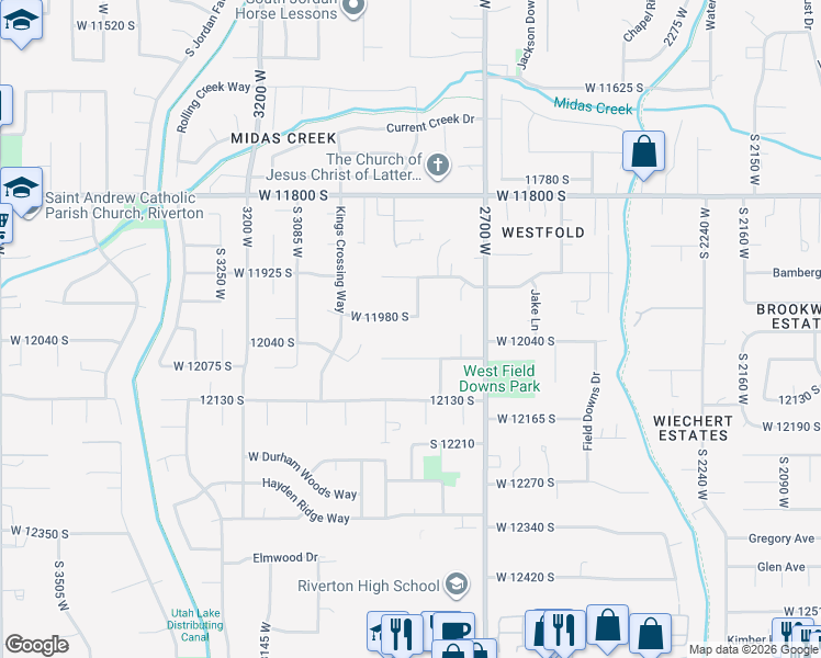 map of restaurants, bars, coffee shops, grocery stores, and more near 11983 2800 West in Riverton